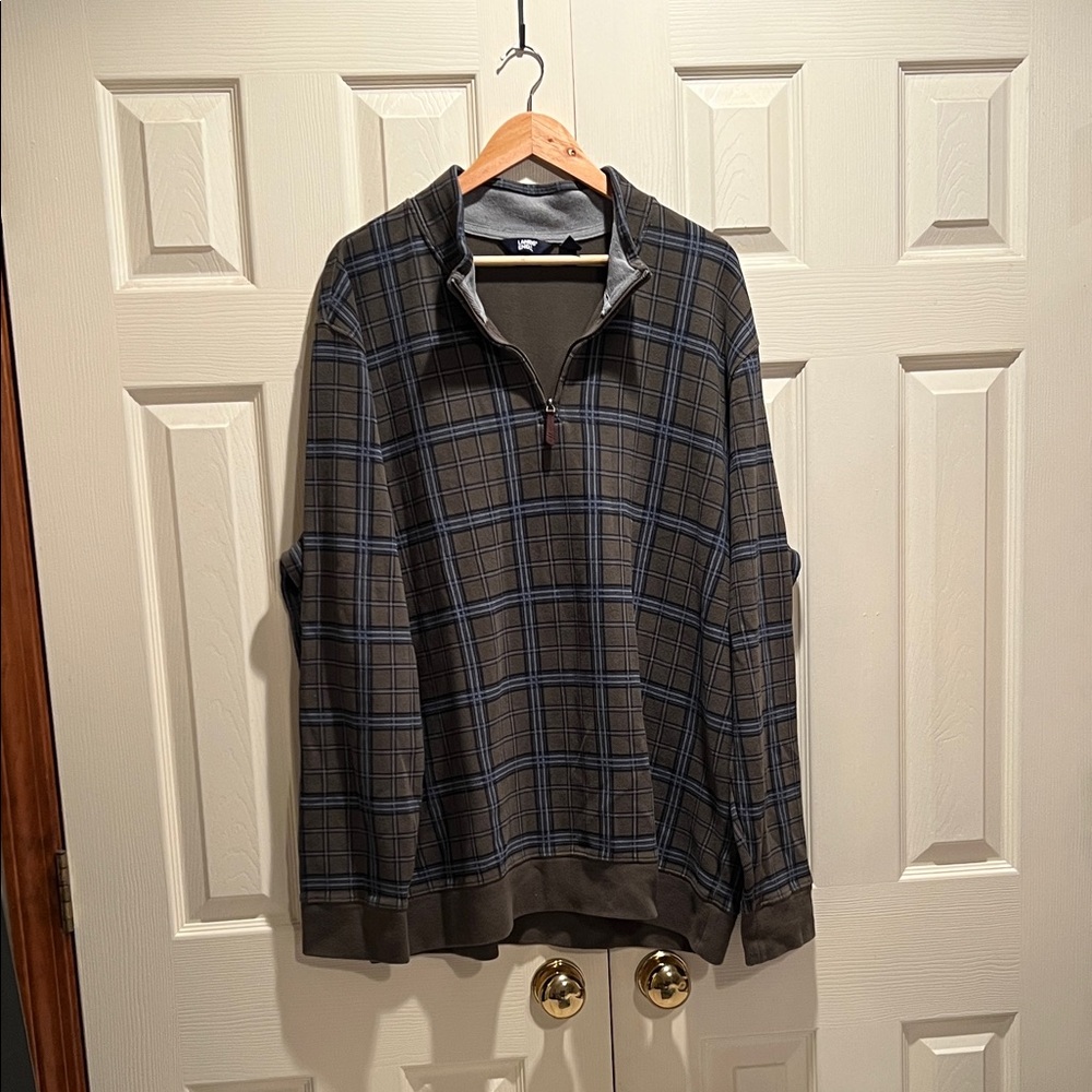 Lands' End Men's Blue and Gray Plaid Quarter-Zip Jacket